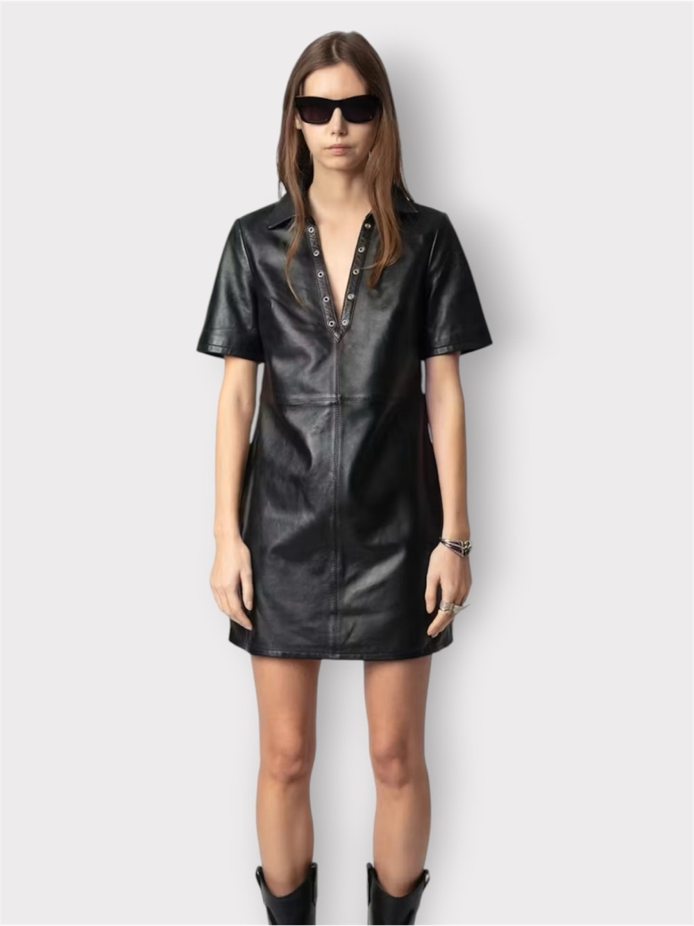 ZADIG & VOLTAIRE Ralmy Grommet Embellished Leather Minidress